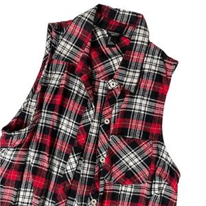 Forever 21 Casual Red Plaid Collared Sleeveless Shirt Dress Size Medium